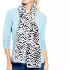 DKNY Fuzzy Animal Print Knit Scarf , Black/ White